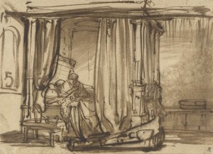 ベッドにサスキアがいる寝室、1638年頃 作： Rembrandt van Rijn